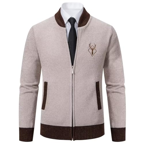Shuanghao Herren Männer Strick-Jacken Cardigan Sweatshirt Sweater Pullover Hoher Kragen Stylischer Norweger Winter Warm Outdoor Dicke Fleece-Innenseite Strick Freizeit für Herren Khaki L（Hirsch） von Shuanghao