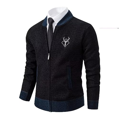 Shuanghao Herren Männer Strick-Jacken Cardigan Sweatshirt Sweater Pulli Hoher Kragen Stylischer Norweger Winter Warm Outdoor Dicke Fleece-Innenseite Strick Freizeit Pullover für Herren Schwarz L von Shuanghao