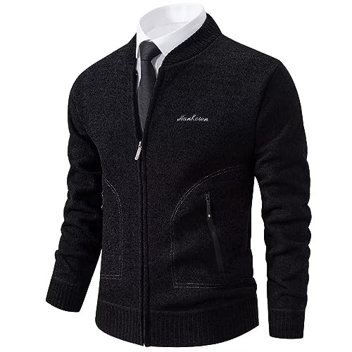 Shuanghao Herren Männer Strick-Jacken Cardigan Sweatshirt Sweater Pulli Hoher Kragen Stylischer Norweger Winter Warm Outdoor Dicke Fleece-Innenseite Strick Freizeit Pullover für Herren Schwarz XL von Shuanghao