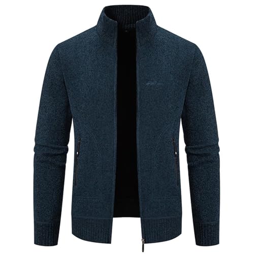 Slim Fit Herren Männer Kleine Größe Strick-Jacken Cardigan Sweatshirt Sweater Pulli Stylischer Norweger Winter Warm Strick Freizeit Pullover für Herren Blau L（Stehkragen） von Shuanghao