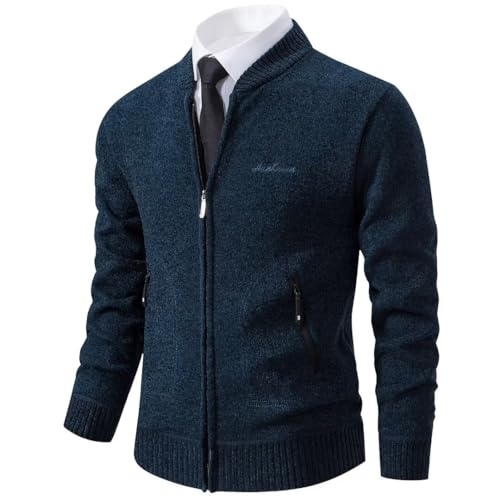 Shuanghao Herren Männer Strick-Jacken Cardigan Sweatshirt Sweater Pulli Stylischer Norweger Winter Warm Outdoor Dicke Fleece-Innenseite Strick Freizeit Pullover für Herren Blau S（Baseball Kragen） von Shuanghao