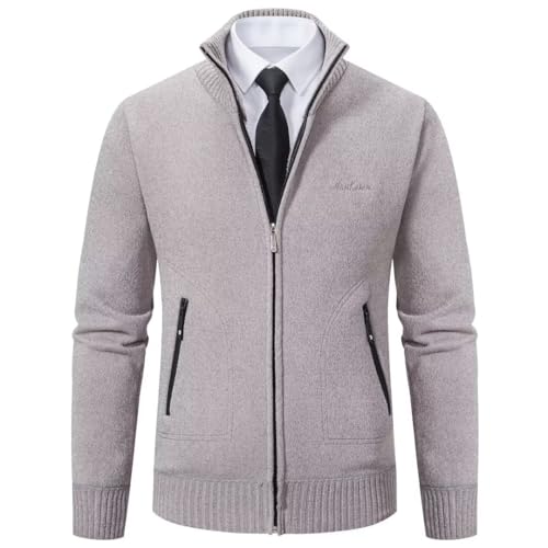 Shuanghao Herren Männer Strick-Jacken Cardigan Sweatshirt Sweater Pulli Stylischer Norweger Winter Warm Outdoor Dicke Fleece-Innenseite Strick Freizeit Pullover für Herren Grau M（Stehkragen） von Shuanghao