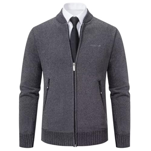 Shuanghao Herren Männer Strick-Jacken Cardigan Sweatshirt Sweater Pulli Stylischer Norweger Winter Warm Outdoor Dicke Fleece-Innenseite Strick Freizeit Pullover für Herren Grau S（Baseball Kragen） von Shuanghao