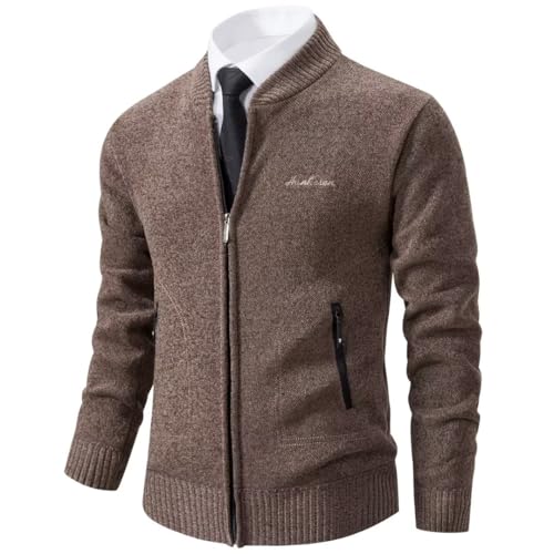 Shuanghao Herren Männer Strick-Jacken Cardigan Sweatshirt Sweater Pulli Stylischer Norweger Winter Warm Outdoor Dicke Fleece-Innenseite Strick Freizeit Pullover für Herren Kaffee L（Baseball Kragen） von Shuanghao