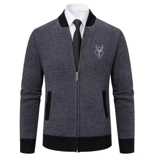 Shuanghao Herren Männer Strick-Jacken Cardigan Sweatshirt Sweater Pullover Hoher Kragen Stylischer Norweger Winter Warm Outdoor Dicke Fleece-Innenseite Strick Freizeit für Herren Grau M（Hirsch） von Shuanghao