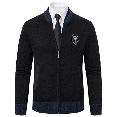 Shuanghao Herren Männer Strick-Jacken Cardigan Sweatshirt Sweater Pullover Hoher Kragen Stylischer Norweger Winter Warm Outdoor Dicke Fleece-Innenseite Strick Freizeit für Herren Schwarz XL（Hirsch） von Shuanghao