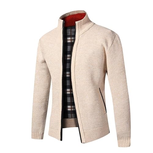 Shuanghao Herren Winter-Dicker Strickjacke Mode-Schlichter Pullover-Cardigan - Feinstrick,Stehkragen und Durchgehendem Reissverschluss,Fleece-Jacke, Warm,Trachtenjacke, Langarm Outdoor Männer Beige L von Shuanghao