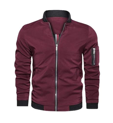 Shuanghao Leichte-Dünne Stehkragen - Herren Bomberjacke-Klassische Jacke Outdoor Reißverschluss Sportjacke Frühling Freizeit Lässige Winddichte Sommer Herbst Blouson Übergangsjacke Red L von Shuanghao