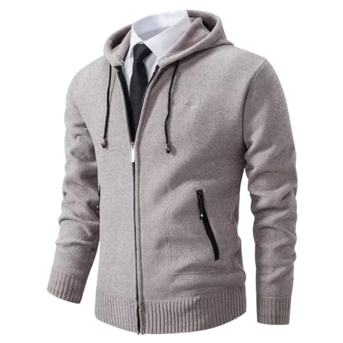 Shuanghao Männer Herren-Hoodie mit-Kapuze Pullover-Strickjacke Sweatshirt - Cardigan Freizeit Winter Warm Dicke Fleece-Innenseite Outdoor Kapuzenjacke Pulliover Jacken für Herren Grau M（Kapuze） von Shuanghao