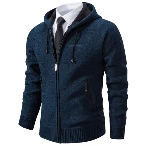 Shuanghao Männer Herren-Hoodie mit-Kapuze Pullover-Strickjacke Sweatshirt - Cardigan Freizeit Winter Warm Dicke Fleece-Innenseite Outdoor Kapuzenjacke Pulliover Jacken für Herren Blau L（Kapuze） von Shuanghao