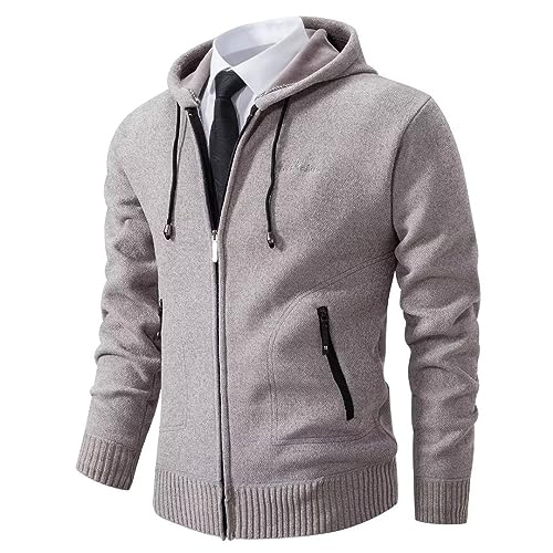 Shuanghao Männer Herren-Hoodie mit-Kapuze Pullover-Strickjacke Sweatshirt - Cardigan Freizeit Winter Warm Dicke Fleece-Innenseite Outdoor Kapuzenjacke Pulliover Strick-Jacken für Herren Grau L von Shuanghao