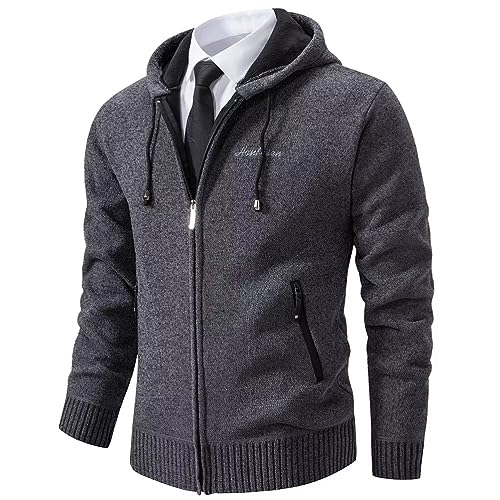 Shuanghao Männer Herren-Hoodie mit-Kapuze Pullover-Strickjacke Sweatshirt - Cardigan Freizeit Winter Warm Dicke Fleece-Innenseite Outdoor Kapuzenjacke Pulliover Strick-Jacken für Herren Grau L von Shuanghao