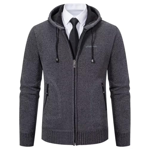 Shuanghao Männer Herren-Hoodie mit-Kapuze Pullover-Strickjacke Sweatshirt - Cardigan Freizeit Winter Warm Dicke Fleece-Innenseite Outdoor Kapuzenjacke Pulliover Jacken für Herren Grau L（Kapuze） von Shuanghao