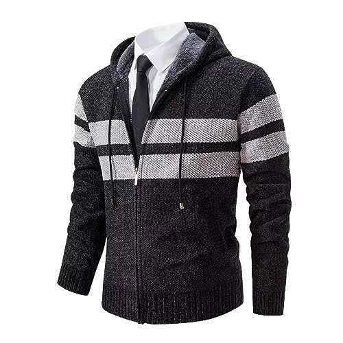 Shuanghao Männer Herren-Hoodie mit-Kapuze Pullover-Strickjacke Sweatshirt - Cardigan Freizeit Winter Warm Dicke Fleece-Innenseite Outdoor Kapuzenjacke Pulliover Strick-Jacken für Herren Grau M von Shuanghao