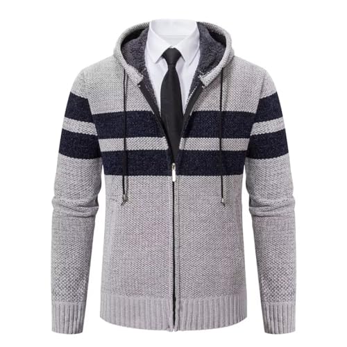 Shuanghao Männer Herren-Hoodie mit-Kapuze Pullover-Strickjacke Sweatshirt - Cardigan Freizeit Winter Warm Dicke Fleece-Innenseite Outdoor Kapuzenjacke Strick-Jacken für Herren Grau S（Streifen） von Shuanghao
