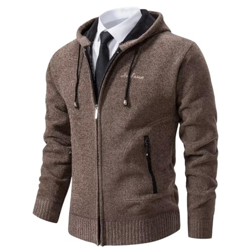 Shuanghao Männer Herren-Hoodie mit-Kapuze Pullover-Strickjacke Sweatshirt - Cardigan Freizeit Winter Warm Dicke Fleece-Innenseite Outdoor Kapuzenjacke Pulliover Strick-Jacken für Herren Kaffee M von Shuanghao