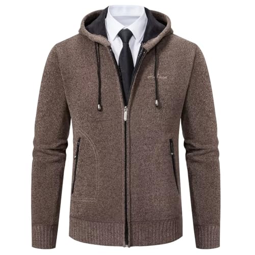 Shuanghao Männer Herren-Hoodie mit-Kapuze Pullover-Strickjacke Sweatshirt - Cardigan Freizeit Winter Warm Dicke Fleece-Innenseite Outdoor Kapuzenjacke Pulliover Jacken für Herren Kaffee M（Kapuze） von Shuanghao