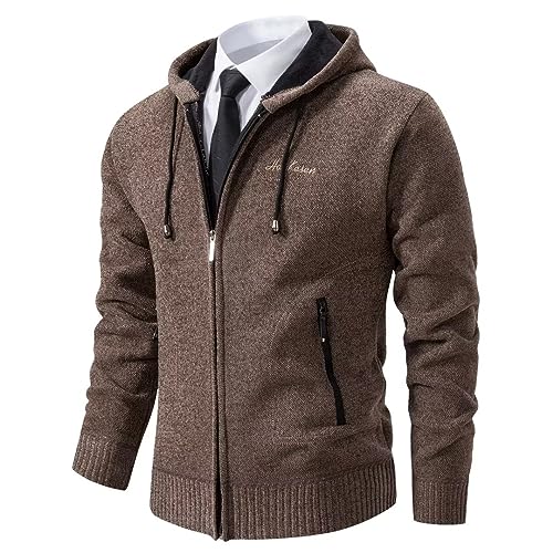 Shuanghao Männer Herren-Hoodie mit-Kapuze Pullover-Strickjacke Sweatshirt - Cardigan Freizeit Winter Warm Dicke Fleece-Innenseite Outdoor Kapuzenjacke Pulliover Strick-Jacken für Herren Kaffee S von Shuanghao