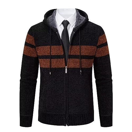 Shuanghao Männer Herren-Hoodie mit-Kapuze Pullover-Strickjacke Sweatshirt - Cardigan Freizeit Winter Warm Dicke Fleece-Innenseite Outdoor Kapuzenjacke Pulliover Strick-Jacken für Herren Schwarz L von Shuanghao