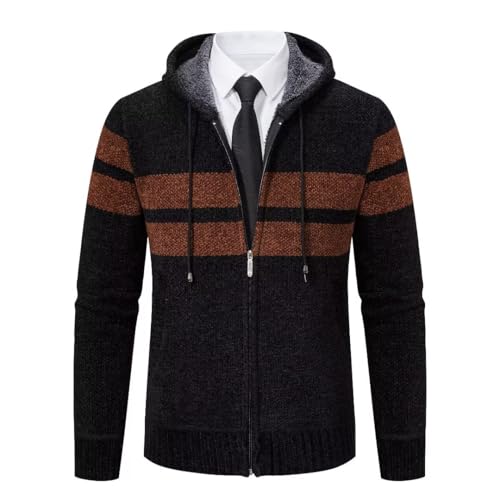 Shuanghao Männer Herren-Hoodie mit-Kapuze Pullover-Strickjacke Sweatshirt - Cardigan Freizeit Winter Warm Dicke Fleece-Innenseite Outdoor Kapuzenjacke Pulliover Strick-Jacken für Herren Schwarz M von Shuanghao