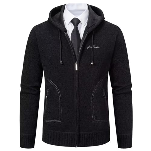 Shuanghao Männer Herren-Hoodie mit-Kapuze Pullover-Strickjacke Sweatshirt - Cardigan Freizeit Winter Warm Dicke Fleece-Innenseite Outdoor Kapuzenjacke Pulliover Jacken für Herren Schwarz M（Kapuze） von Shuanghao