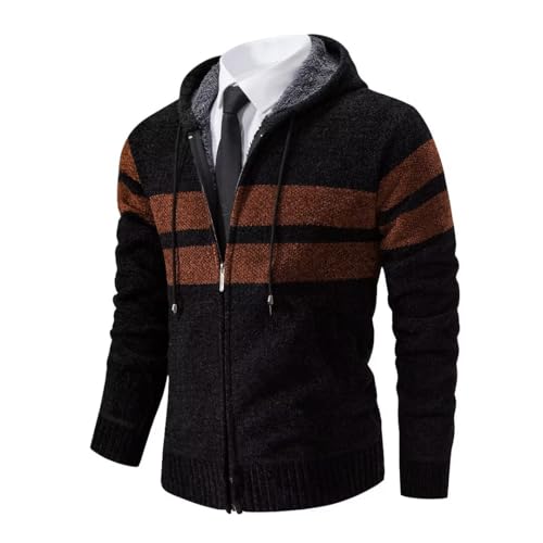 Shuanghao Männer Herren-Hoodie mit-Kapuze Pullover-Strickjacke Sweatshirt - Cardigan Freizeit Winter Warm Dicke Fleece-Innenseite Outdoor Kapuzenjacke Strick-Jacken für Herren Schwarz S（Streifen） von Shuanghao