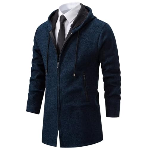 Shuanghao Männer Herren-Hoodie mit-Kapuze Pullover-Strickjacke Sweatshirt - Langer Cardigan Freizeit Winter Warm Dicke Fleece-Innenseite Outdoor Pulliover Strick-Kapuzenjacke für Herren Blau S von Shuanghao