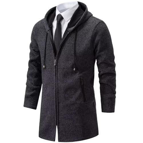 Shuanghao Männer Herren-Hoodie mit-Kapuze Pullover-Strickjacke Sweatshirt - Langer Cardigan Freizeit Winter Warm Dicke Fleece-Innenseite Outdoor Pulliover Strick-Kapuzenjacke für Herren Grau XL von Shuanghao