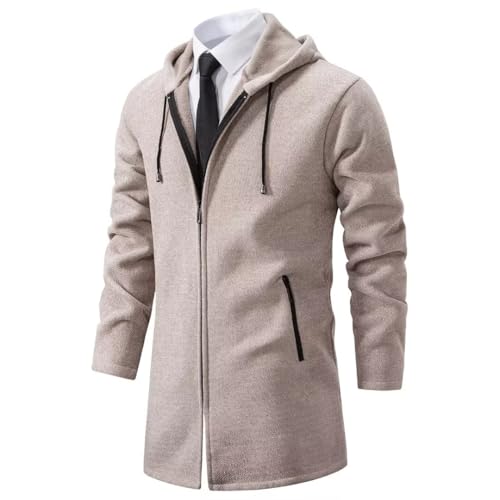 Shuanghao Männer Herren-Hoodie mit-Kapuze Pullover-Strickjacke Sweatshirt - Langer Cardigan Freizeit Winter Warm Dicke Fleece-Innenseite Outdoor Pulliover Strick-Kapuzenjacke für Herren Khaki S von Shuanghao