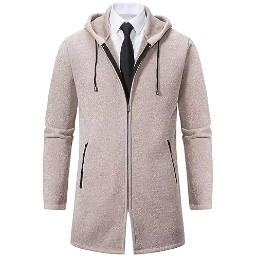 Shuanghao Männer Herren-Hoodie mit-Kapuze Pullover-Strickjacke Sweatshirt - Langer Cardigan Freizeit Winter Warm Dicke Fleece-Innenseite Outdoor Pulliover Strick-Kapuzenjacke für Herren Khaki XL von Shuanghao