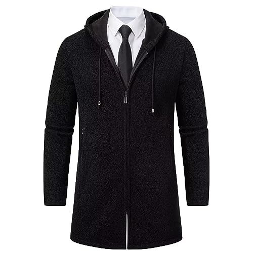 Shuanghao Männer Herren-Hoodie mit-Kapuze Pullover-Strickjacke Sweatshirt - Langer Cardigan Freizeit Winter Warm Dicke Fleece-Innenseite Outdoor Pulliover Strick-Kapuzenjacke für Herren Schwarz L von Shuanghao