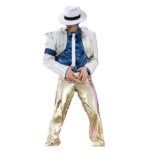 Shuanghao Michael Jacks** Billie Jean Outfit Kostüme für Erwachsene/Kinder Jungen Mädchen Weihnachten Halloween Cosplay Streifen Glatte Verbrecher Michael J Anzug Jacke+Pants+Shirt+Hut+Tie (Gold,130 von Shuanghao