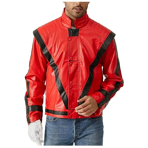 Shuanghao Rot Leder Jacken+Geben Mäntel Tops Outfit Weihnachten Halloween Cosplay Partys Tänze Retro Punk Herren/Männer Frauen Jungen Mädchen Kostüme Jacken+Geben Erwachsene Rot/schwarz(180-190) von Shuanghao