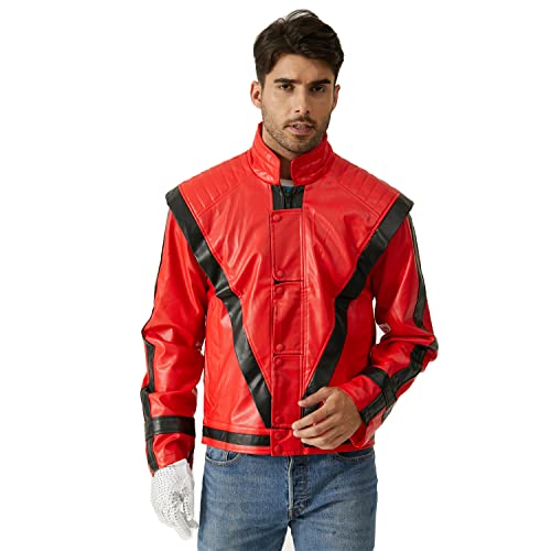 Shuanghao Rot Leder Jacken+Geben Mäntel Tops Outfit Weihnachten Halloween Cosplay Partys Tänze Retro Punk Herren/Männer Frauen Jungen Mädchen Kostüme Jacken+Geben Erwachsene Rot/schwarz(L) von Shuanghao