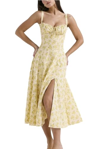 Shuanghao Sommerkleid mit Blumenmuster Damen Ärmellos Sexy Korsett Spaghetti-Träger Midi-Länge Kleid Schlitz Elegant Boho Trägerkleid Freizeitkleider Beach Party Camisole Dress Gelbe Blumen 2XL Shuanghao Sommerkleid mit Blumenmuster Damen Ärmellos Sexy Korsett Spaghetti-Träger Midi-Länge Kleid Schlitz Elegant Boho Trägerkleid Freizeitkleider Beach Party Camisole Dress Gelbe Blumen 2XL von Shuanghao