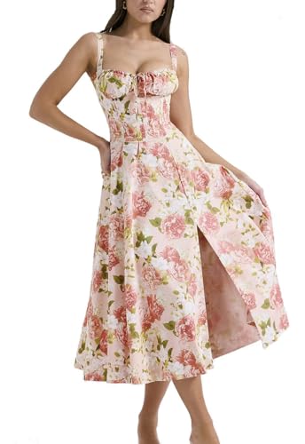 Shuanghao Sommerkleid mit Blumenmuster Damen Ärmellos Sexy Korsett Spaghetti-Träger Midi-Länge Kleid Schlitz Elegant Boho Trägerkleid Freizeitkleider Beach Party Camisole Dress Rote Blumen XL Shuanghao Sommerkleid mit Blumenmuster Damen Ärmellos Sexy Korsett Spaghetti-Träger Midi-Länge Kleid Schlitz Elegant Boho Trägerkleid Freizeitkleider Beach Party Camisole Dress Rote Blumen XL von Shuanghao