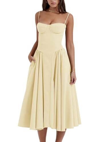 Shuanghao Sommerkleider für Damen Sexy Korsett Ärmellos Spaghettiträger Swing A-Linie Sonnenkleid Mit Taschen Chic Elegant Freizeitkleid Böhmisch Beach Midi Kleid Gelb L Shuanghao Sommerkleider für Damen Sexy Korsett Ärmellos Spaghettiträger Swing A-Linie Sonnenkleid Mit Taschen Chic Elegant Freizeitkleid Böhmisch Beach Midi Kleid Gelb L von Shuanghao