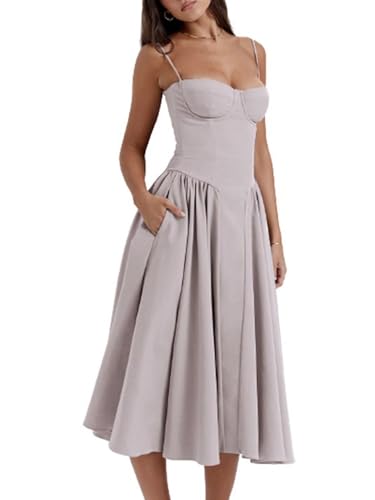 Shuanghao Sommerkleider für Damen Sexy Korsett Ärmellos Spaghettiträger Swing A-Linie Sonnenkleid Mit Taschen Chic Elegant Freizeitkleid Böhmisch Beach Midi Kleid Hellgrau S Shuanghao Sommerkleider für Damen Sexy Korsett Ärmellos Spaghettiträger Swing A-Linie Sonnenkleid Mit Taschen Chic Elegant Freizeitkleid Böhmisch Beach Midi Kleid Hellgrau S von Shuanghao