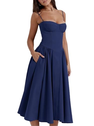 Shuanghao Sommerkleider für Damen Sexy Korsett Ärmellos Spaghettiträger Swing A-Linie Sonnenkleid Mit Taschen Chic Elegant Freizeitkleid Böhmisch Beach Midi Kleid Marineblau XL Shuanghao Sommerkleider für Damen Sexy Korsett Ärmellos Spaghettiträger Swing A-Linie Sonnenkleid Mit Taschen Chic Elegant Freizeitkleid Böhmisch Beach Midi Kleid Marineblau XL von Shuanghao