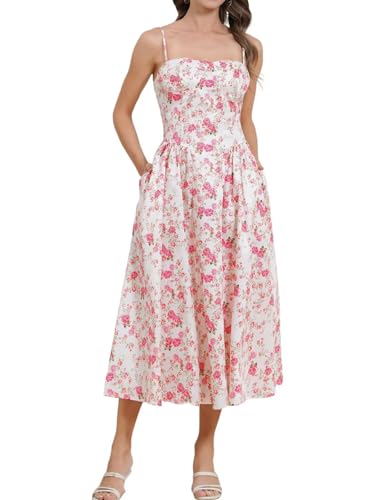 Shuanghao Sommerkleider für Damen Sexy Korsett Ärmellos Spaghettiträger Swing A-Linie Sonnenkleid Mit Taschen Chic Elegant Freizeitkleid Böhmisch Beach Midi Kleid Rot Blumenmuster M Shuanghao Sommerkleider für Damen Sexy Korsett Ärmellos Spaghettiträger Swing A-Linie Sonnenkleid Mit Taschen Chic Elegant Freizeitkleid Böhmisch Beach Midi Kleid Rot Blumenmuster M von Shuanghao
