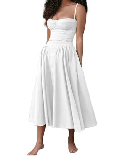 Shuanghao Sommerkleider für Damen Sexy Korsett Ärmellos Spaghettiträger Swing A-Linie Sonnenkleid Mit Taschen Chic Elegant Freizeitkleid Böhmisch Beach Midi Kleid Weiß L Shuanghao Sommerkleider für Damen Sexy Korsett Ärmellos Spaghettiträger Swing A-Linie Sonnenkleid Mit Taschen Chic Elegant Freizeitkleid Böhmisch Beach Midi Kleid Weiß L von Shuanghao