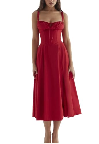 Sommerkleid mit Blumenmuster Damen Ärmellos Sexy Korsett Spaghetti-Träger Midi-Länge Kleid Schlitz Rot Elegant Party Trägerkleid Freizeitkleider Boho Beach Camisole Dress XXL Sommerkleid mit Blumenmuster Damen Ärmellos Sexy Korsett Spaghetti-Träger Midi-Länge Kleid Schlitz Rot Elegant Party Trägerkleid Freizeitkleider Boho Beach Camisole Dress XXL von Shuanghao
