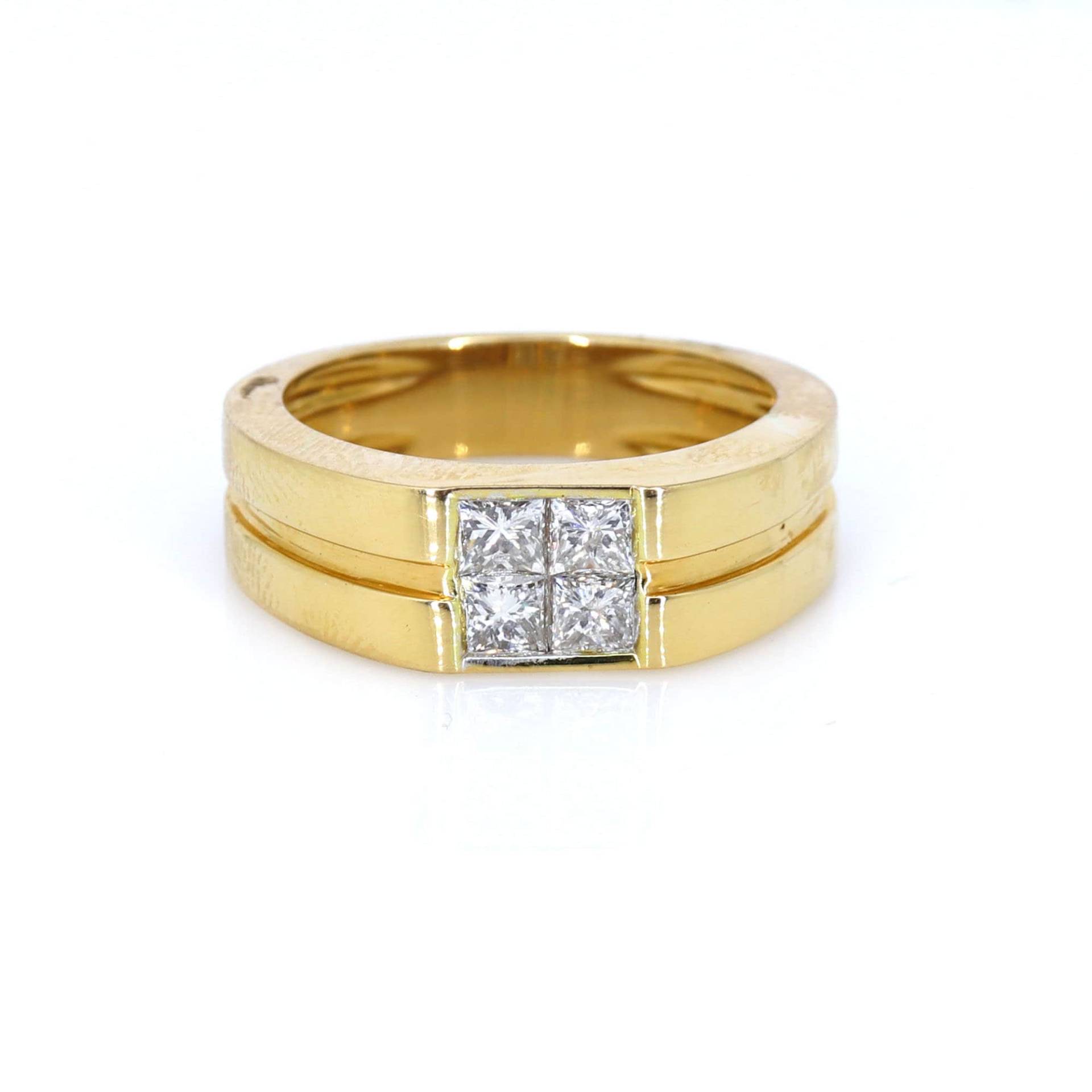 1.02 Karat Diamant Ehering in 18K Massiv Gelbgold, Princess Cut Unsichtbare Einstellung Ring Für Ihn von Shubhkrishnajewels