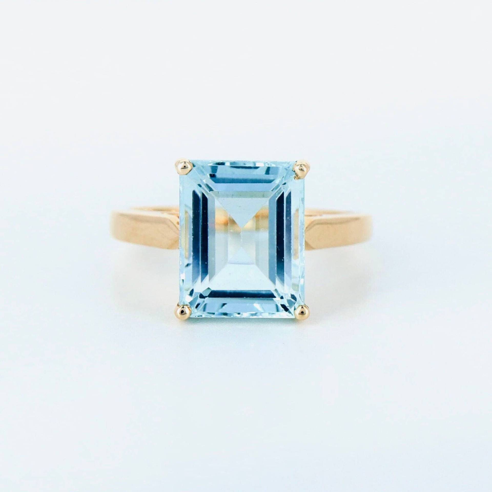 14K Massiver Gelbgold Ring Set Mit Aquamarin in Zinken-Einstellung, Feiner Jahrestag Geschenke, Hochzeitsgeschenk, März Geburtsstein von Shubhkrishnajewels