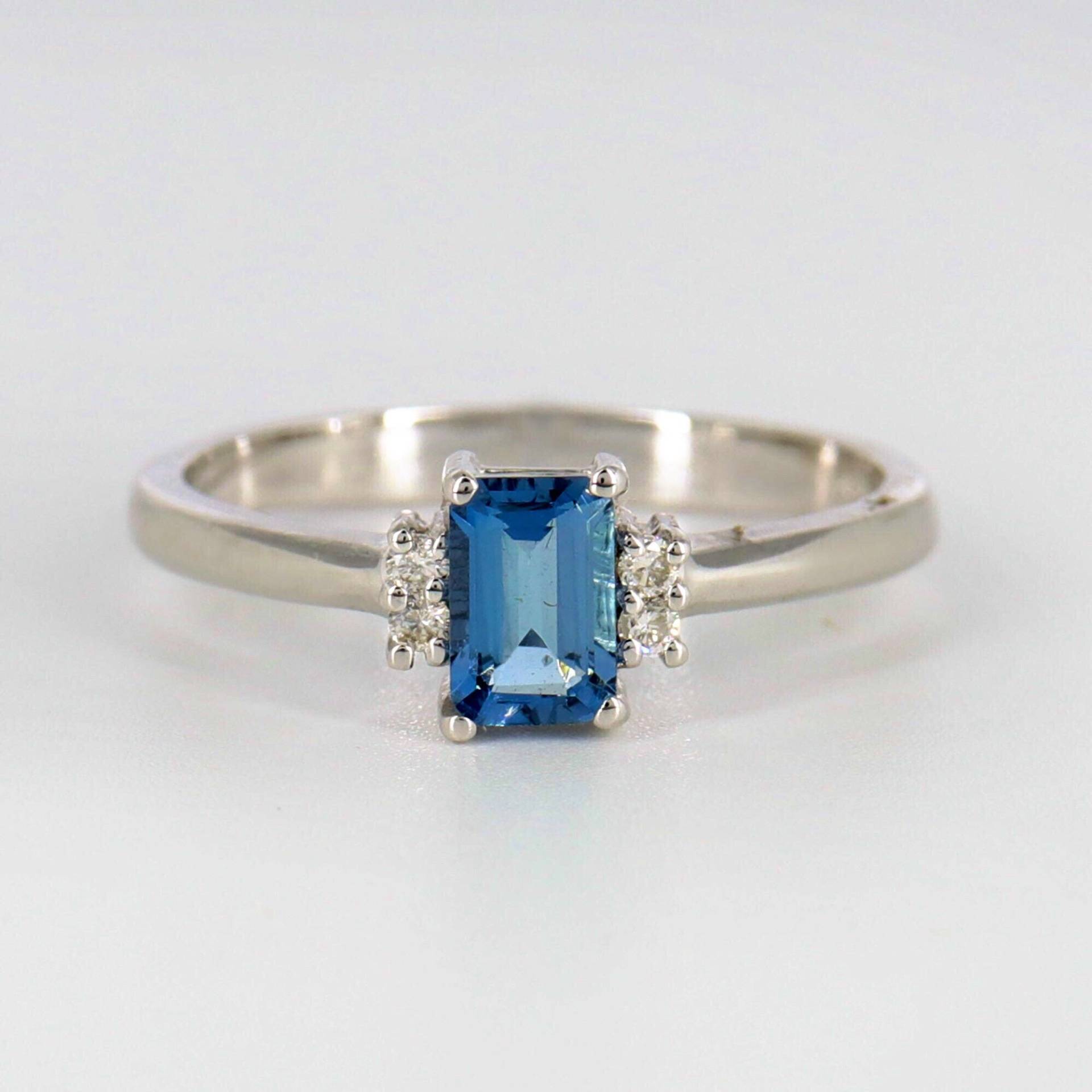 14K Massiver Weißgold Ring Set Mit Aquamarin & Diamanten, Feiner Aqua Ring, Einzelstein März Geburtsstein von Shubhkrishnajewels