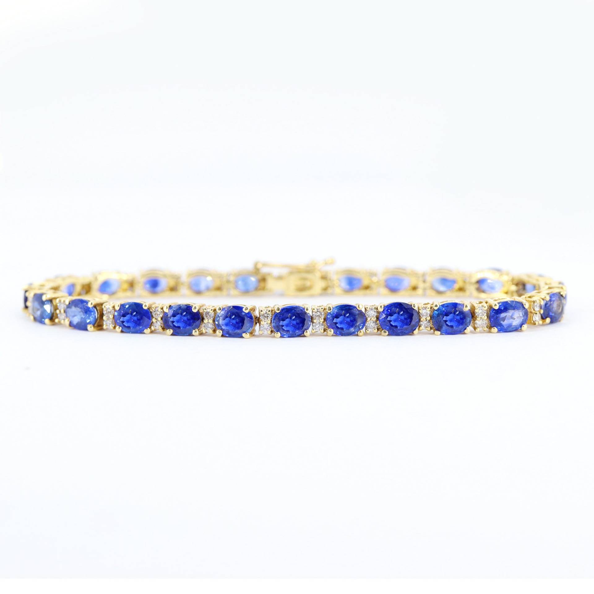 14K Massives Gelbgold Armband, Blauer Saphir & Diamant Gold Tennis Schmuck, Elegantes Armband Geschenk von Shubhkrishnajewels