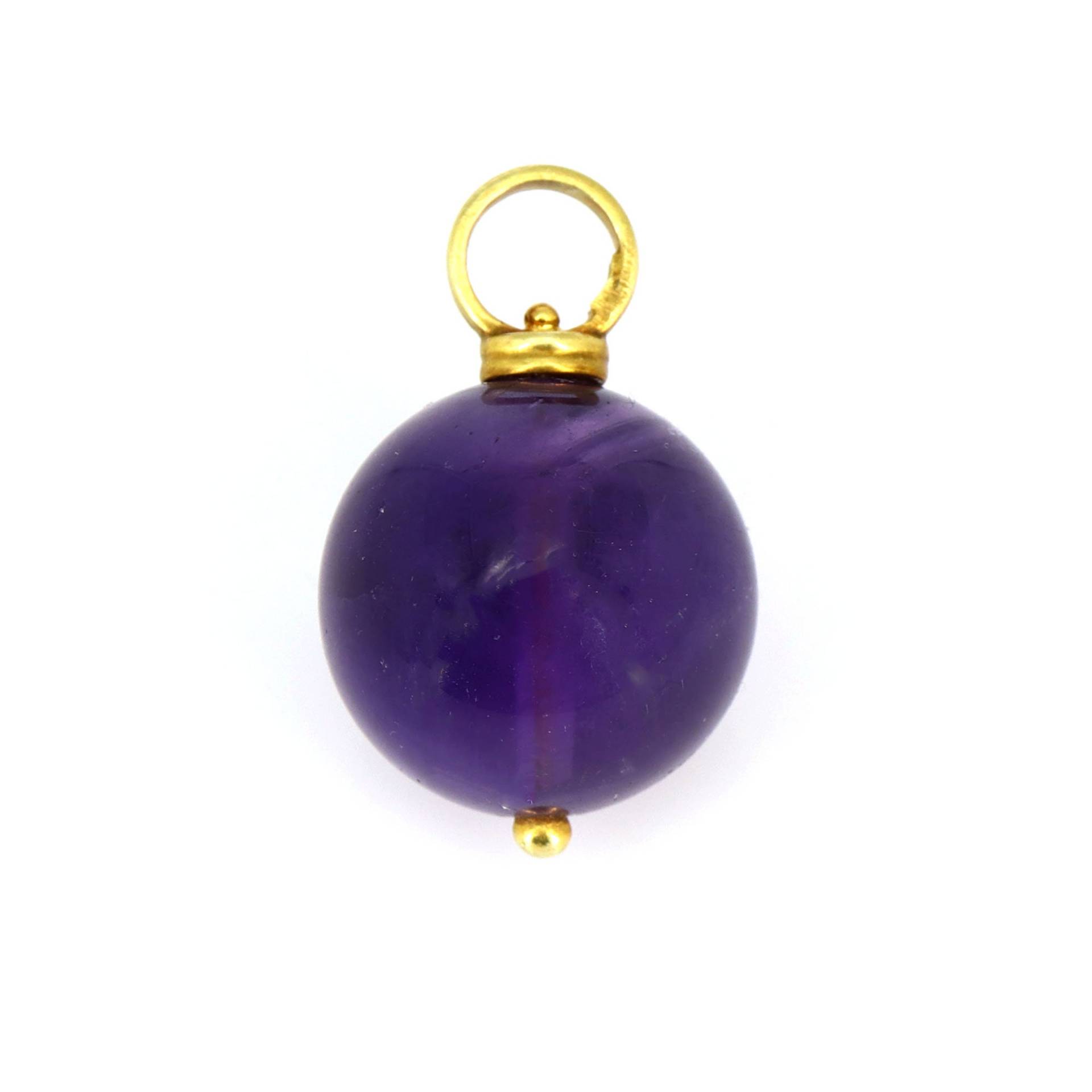 18K Gelbgold Nachlass Amethyst Kugel Tropfen/Baumeln Anhänger, 18mm Amethyst Charm Baumeln Glatte Anhänger Geschenk Für Sie von Shubhkrishnajewels