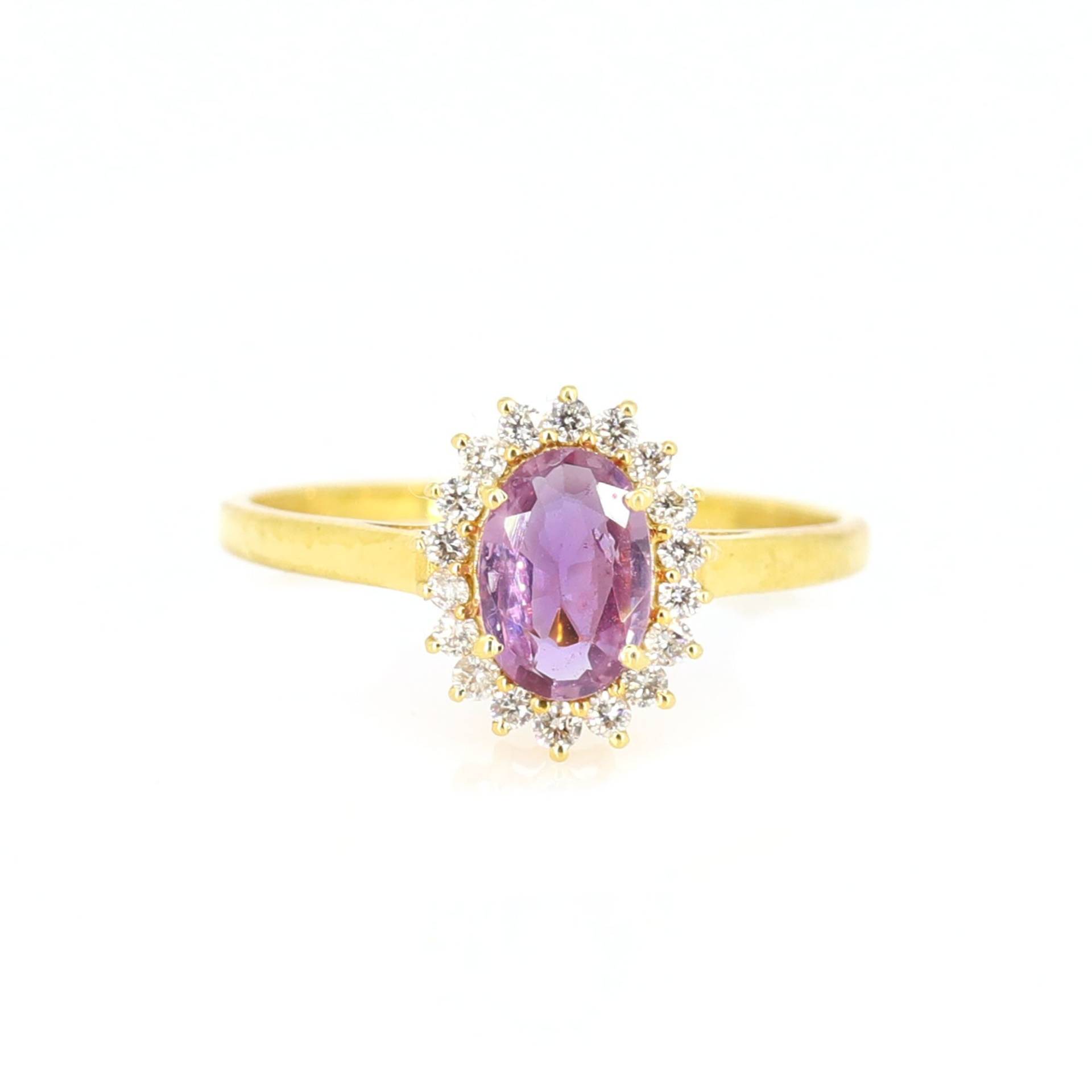 18K Massiver Gelbgold Rosa Saphir Eternity Ring | Diamant Cluster-Einstellung Rosa Goldband von Shubhkrishnajewels