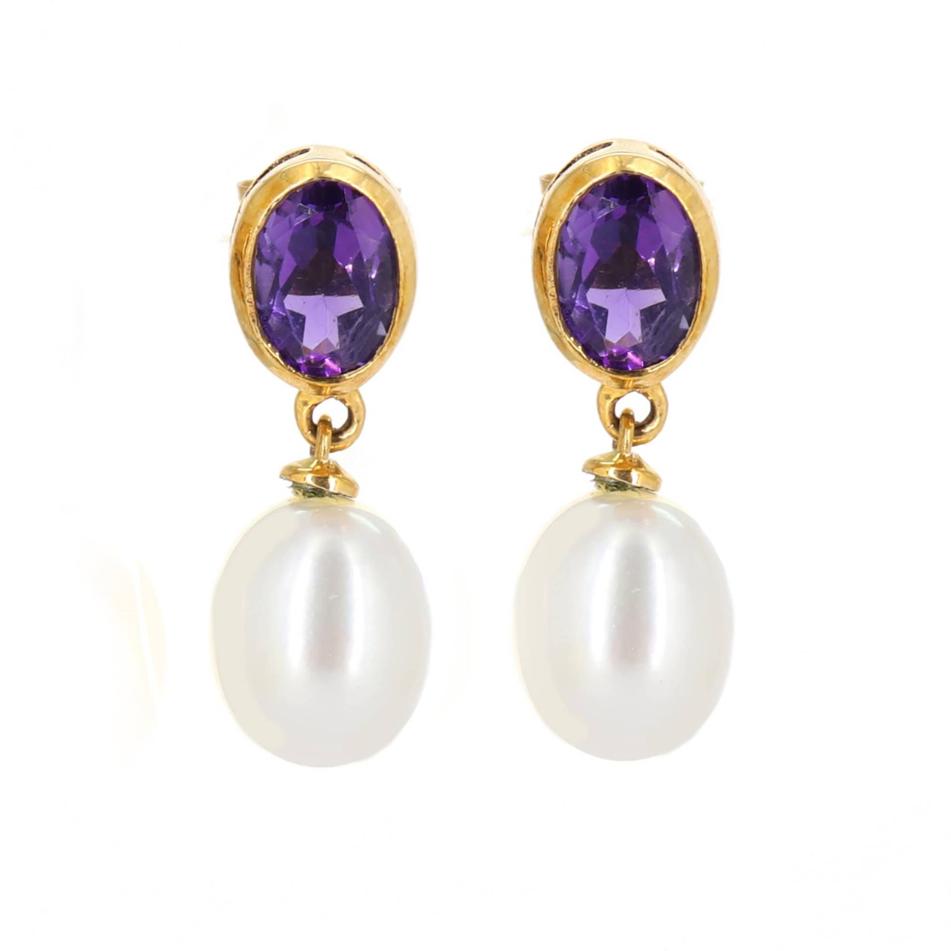 Amethyst Und Perlen Tropfen Ohrringe, 9K Gelbgold Vintage Inspiriertes Geschenk, Februar Geburtsstein Schmuck, Facettiert Stein von Shubhkrishnajewels