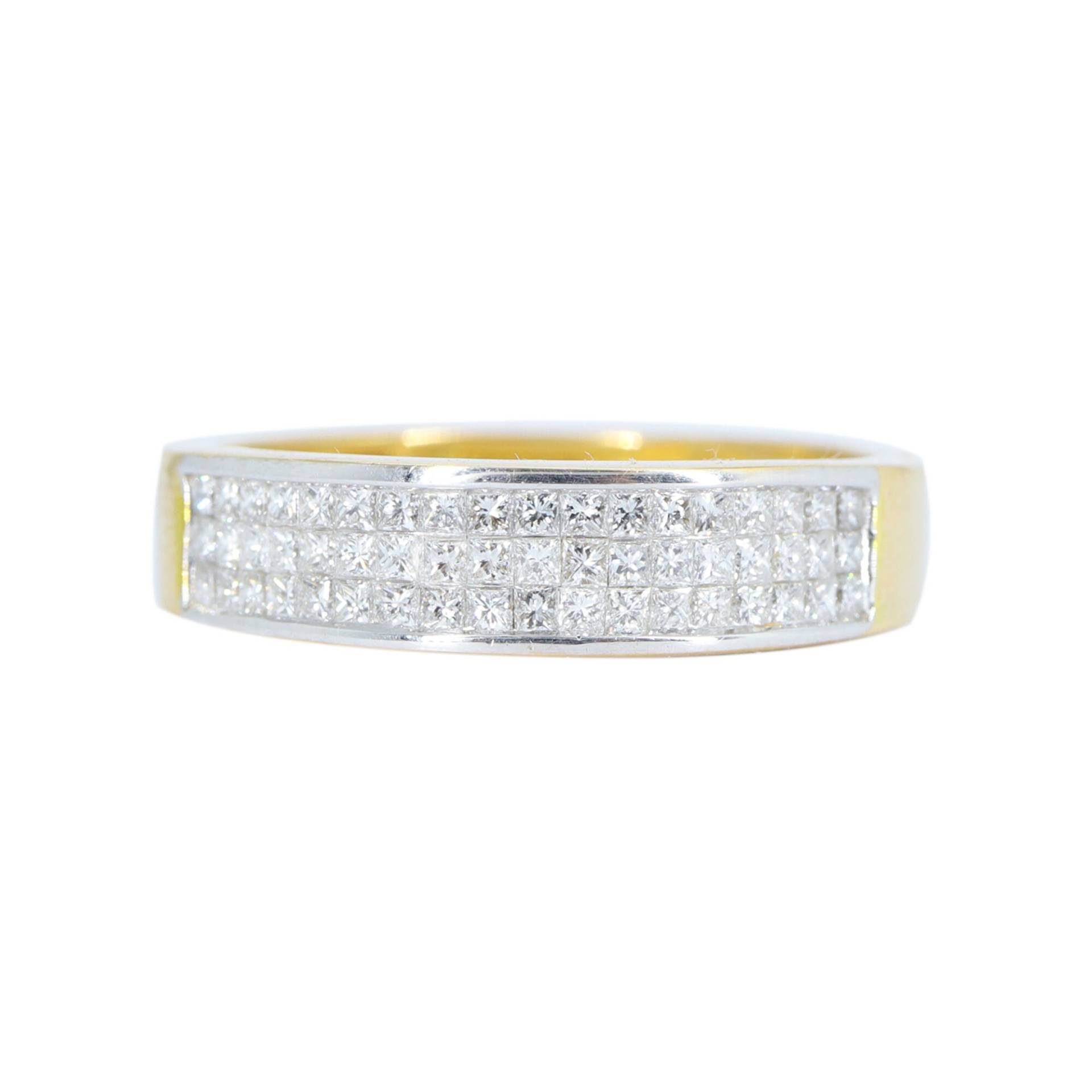 Halb Ewigkeit Gelbgold Band, Prinzessin Cut Diamant Ring, 18K Massiv Verlobungsring, Hochzeitsgeschenk, Unisex Band von Shubhkrishnajewels